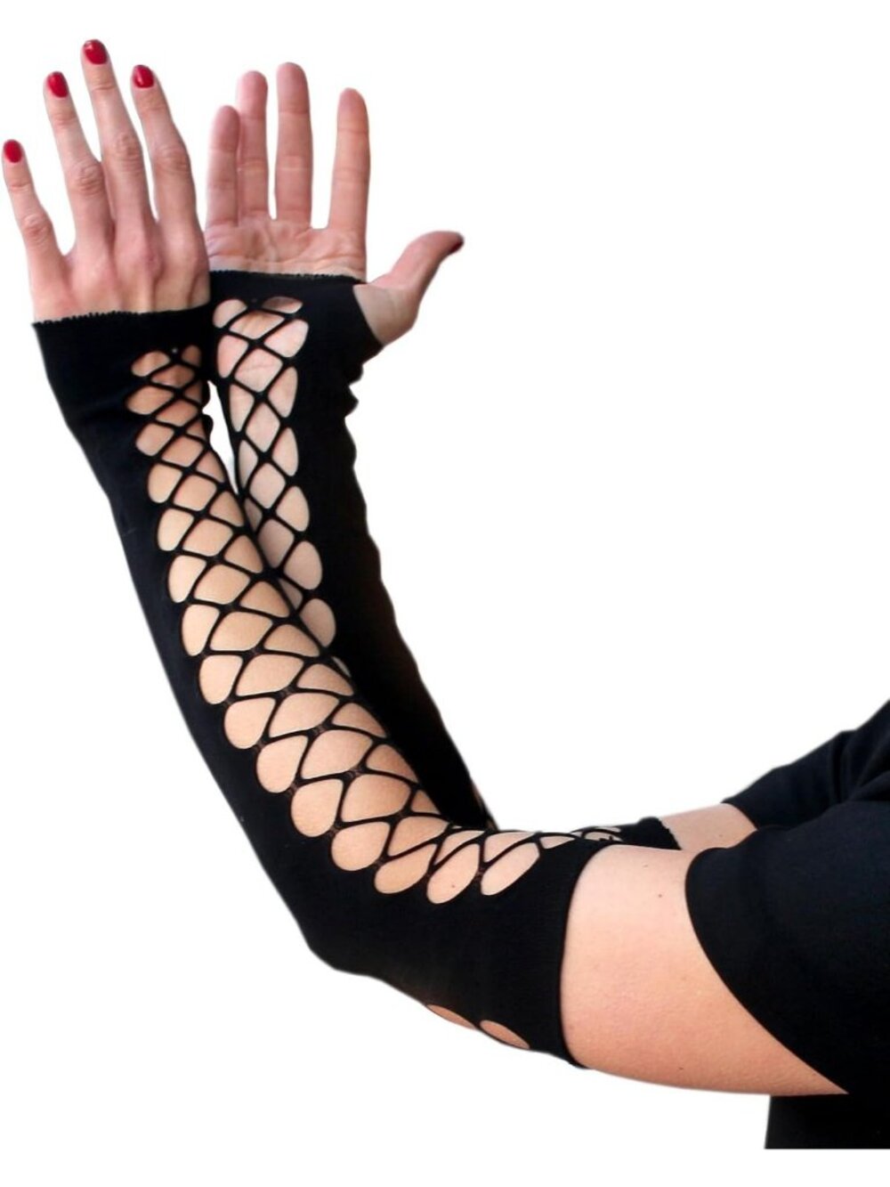 Women's Goth Black Arm Warmers Fingerless Gloves Y2K Gothic Cosplay